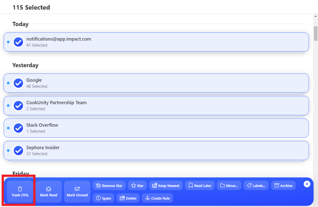 clean up promotional emails